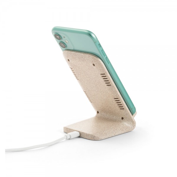 ENGLERT. Supporto per smartphone con caricatore wireless veloce da 10W in ABS riciclato (100% rABS) e fibra di paglia