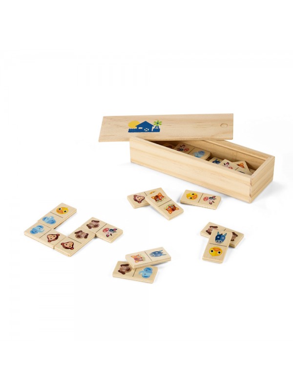 DOMIN. Gioco domino in legno per bambini. 28 pezzi con figure di animali DOMIN. Gioco domino in legno per bambini. 28 pezzi con figure di animali