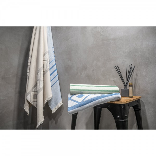 MALEK. Telo multifunzionale e da bagno (350g/m²) realizzato in cotone leggero e resistente (85%) e cotone riciclato (15%)