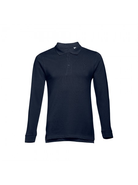 THC BERN. Polo da uomo a maniche lunghe in cotone cardato - Blu THC BERN. Polo da uomo a maniche lunghe in cotone cardato - Blu