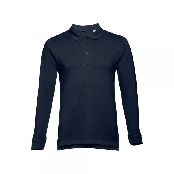 THC BERN. Polo da uomo a maniche lunghe in cotone cardato - Blu