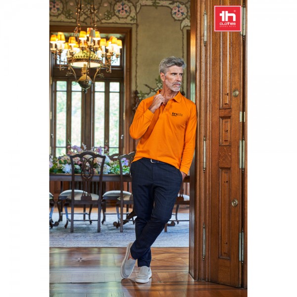 THC BERN. Polo da uomo a maniche lunghe in cotone cardato - Blu