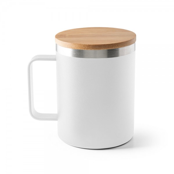 LAUDA. Tazza in acciaio inossidabile riciclato al 90% con coperchio in bambù 420 mL
