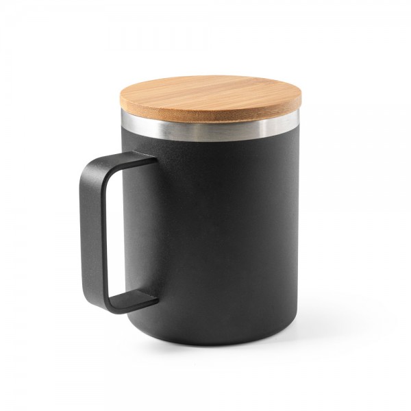 LAUDA. Tazza in acciaio inossidabile riciclato al 90% con coperchio in bambù 420 mL