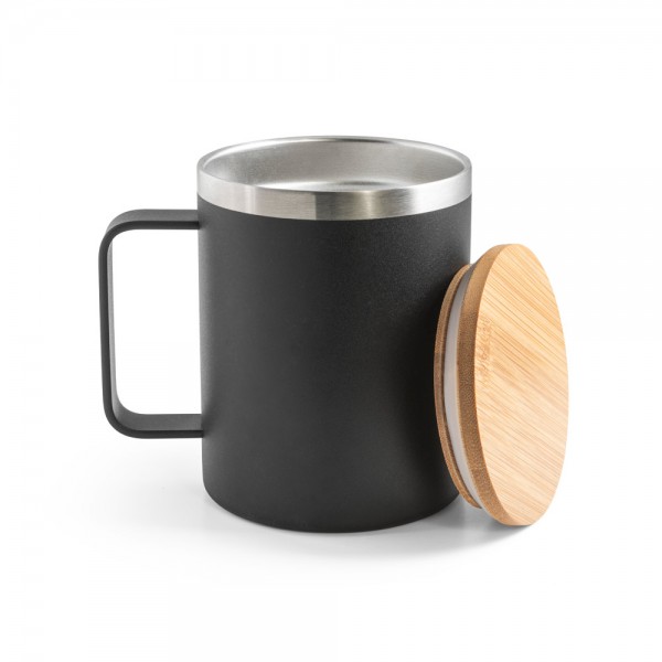 LAUDA. Tazza in acciaio inossidabile riciclato al 90% con coperchio in bambù 420 mL