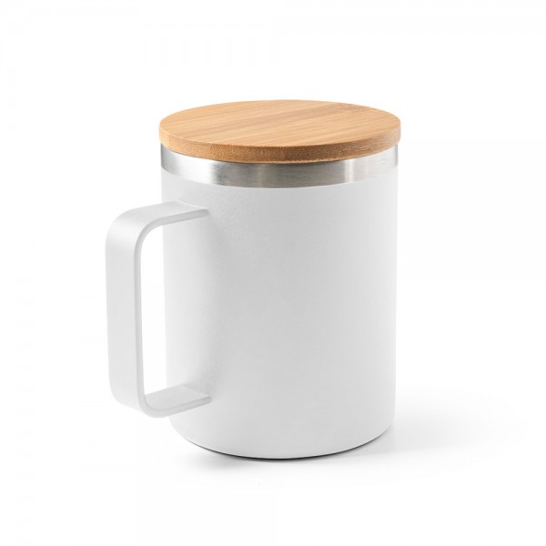 LAUDA. Tazza in acciaio inossidabile riciclato al 90% con coperchio in bambù 420 mL