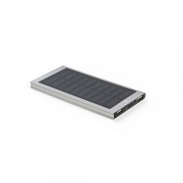 CLERK. Power bank da 8'000 mAh con pannello solare in alluminio 100% riciclato