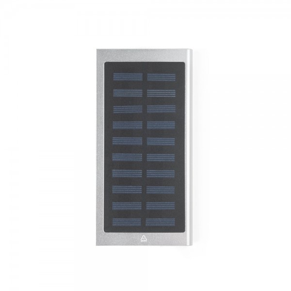 CLERK. Power bank da 8'000 mAh con pannello solare in alluminio 100% riciclato