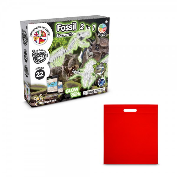 2 in 1 Fossil Excavation Kit IV. Gioco educativo fornito con un sacchetto regalo in tessuto non tessuto (80 g/m²)