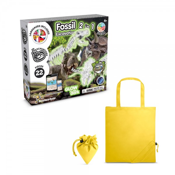 2 in 1 Fossil Excavation Kit V. Gioco educativo fornito con una borsa regalo pieghevole in 190T