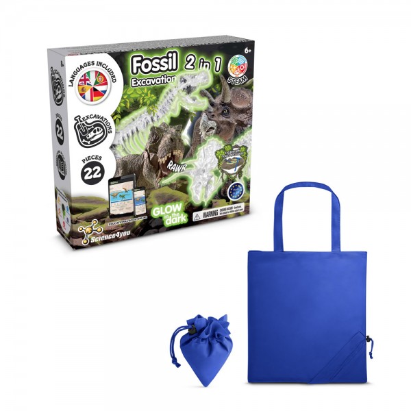 2 in 1 Fossil Excavation Kit V. Gioco educativo fornito con una borsa regalo pieghevole in 190T