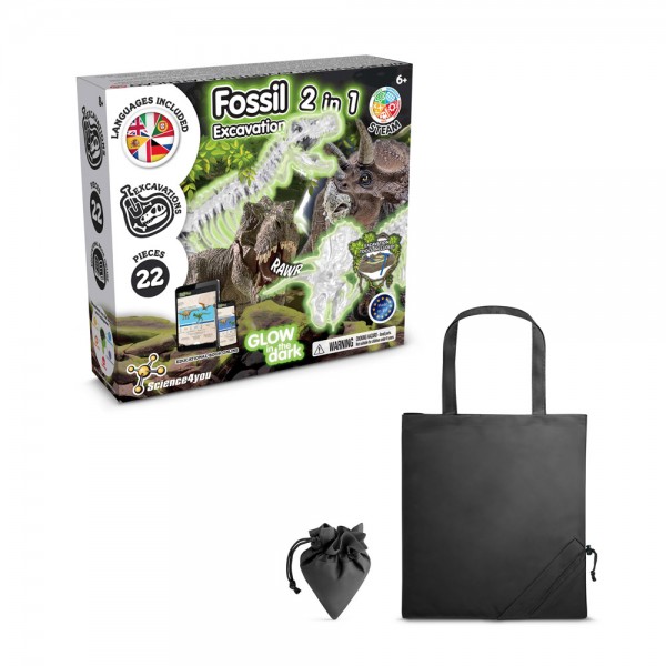 2 in 1 Fossil Excavation Kit V. Gioco educativo fornito con una borsa regalo pieghevole in 190T