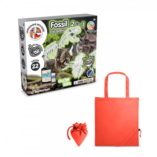 2 in 1 Fossil Excavation Kit V. Gioco educativo fornito con una borsa regalo pieghevole in 190T