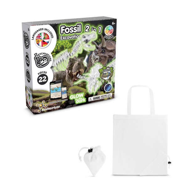 2 in 1 Fossil Excavation Kit V. Gioco educativo fornito con una borsa regalo pieghevole in 190T